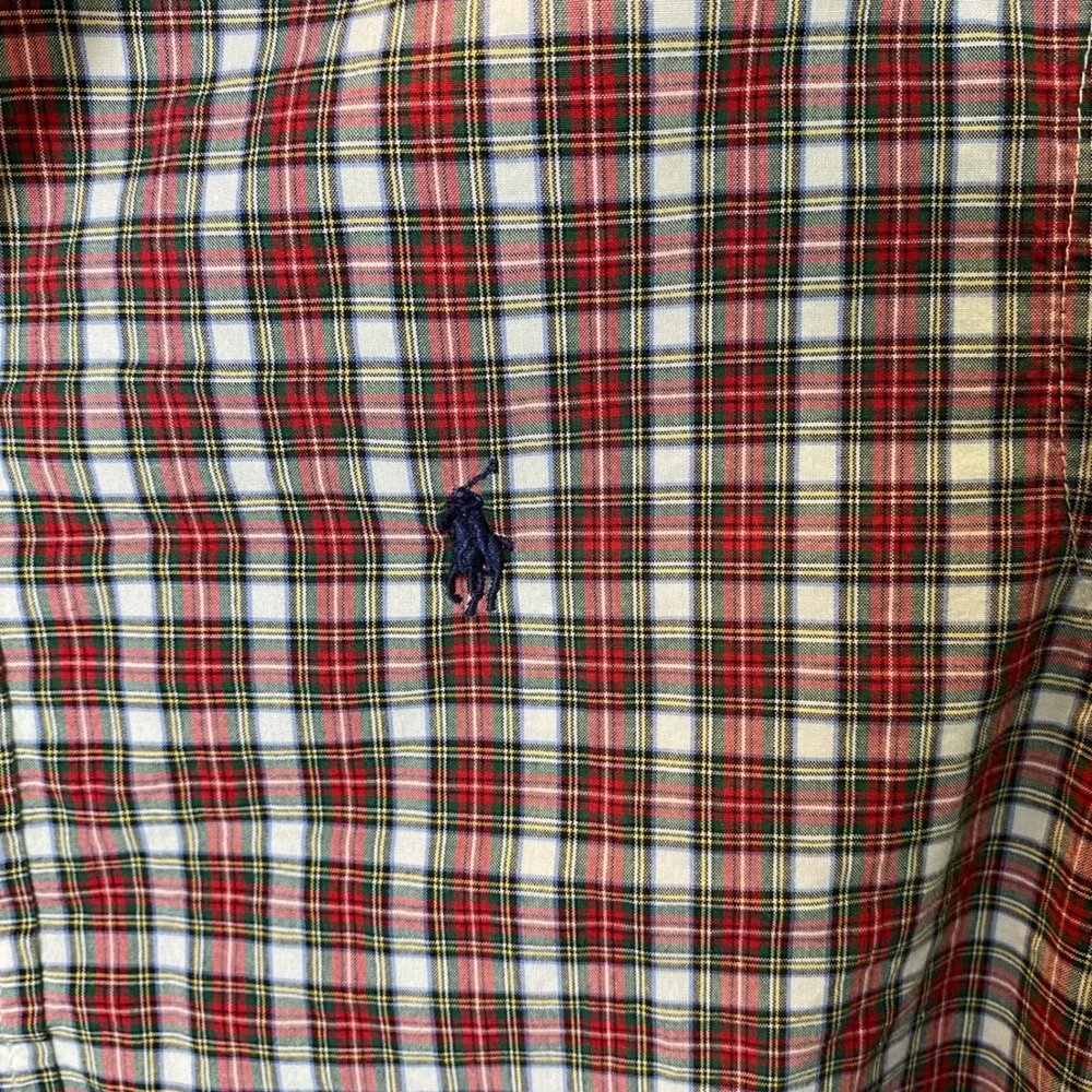 Ralph Lauren Button Down Shirt Boy L 14-16 Red Plaid Natural Stretch Long Sleeve